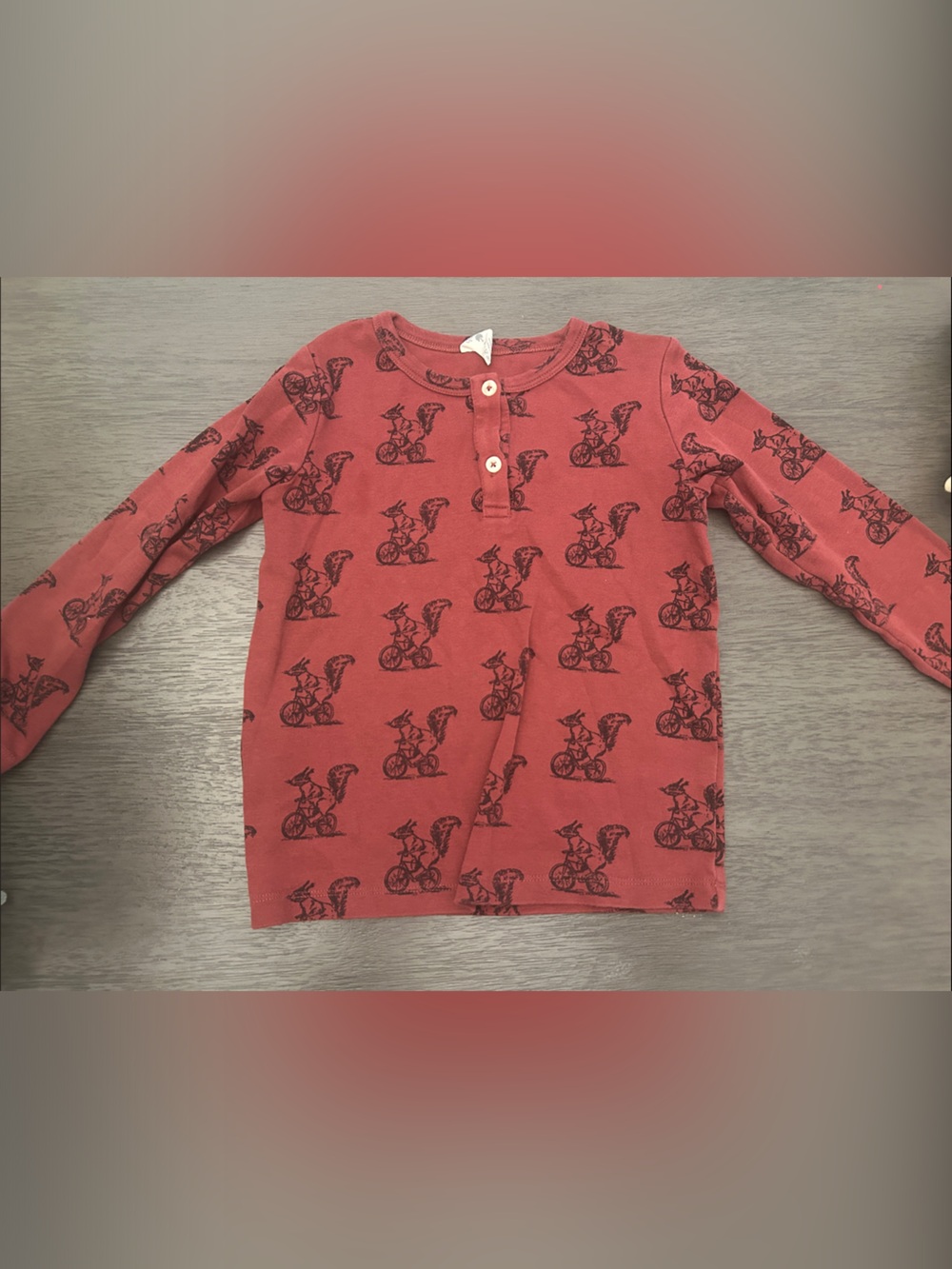 kate quinn Rust Red Long-Sleeve Henley with Black Bike Print